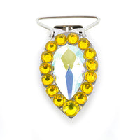 Diamante Number Clip - Pear Shaped Citrine Yellow and Crystal AB Rhinestone Irish Dance