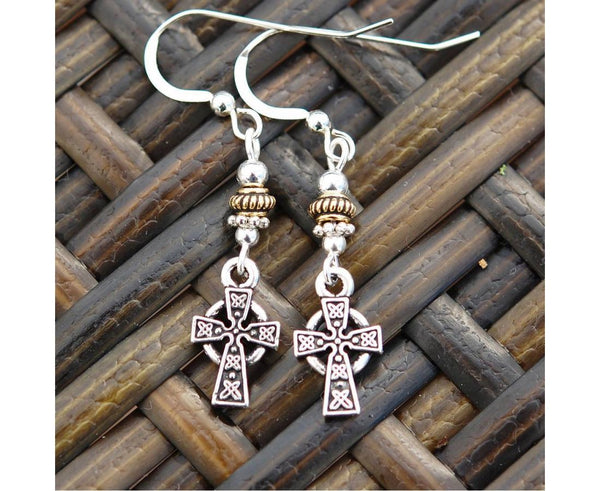 Celtic Cross with Gold Details Earrings by Cruthú