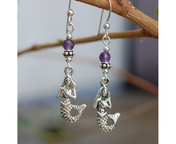 Celtic Mermaid with Amethyst Earrings by Cruthú