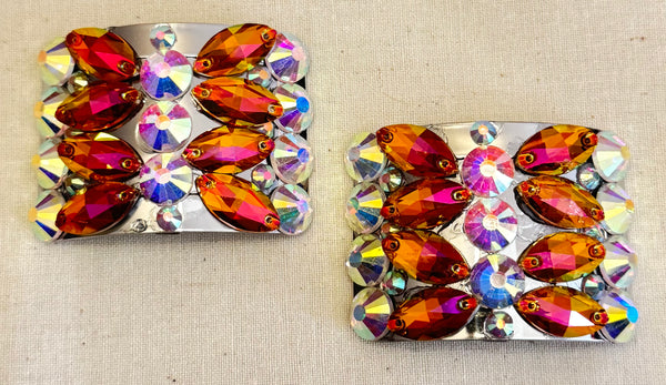 Ash O'Shea Irish Dance Buckles for Heavy Shoes - Orange with Pink Glow, Crystal AB