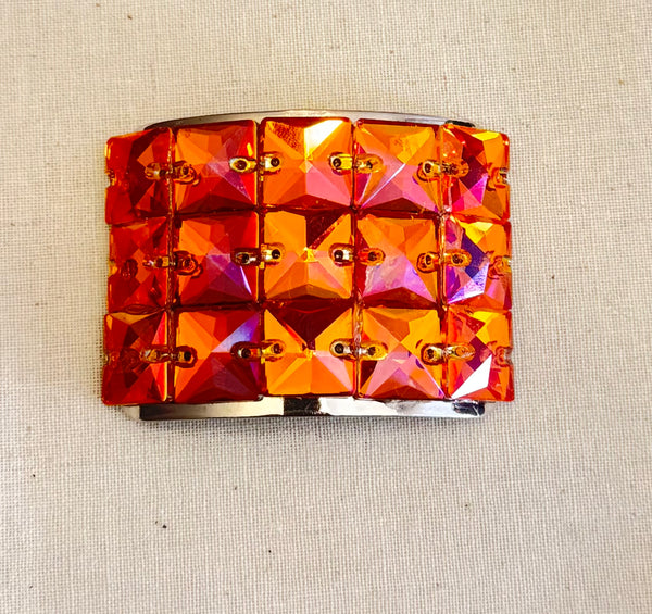Ash O'Shea Irish Dance Buckles for Heavy Shoes - Orange Mini Square with Pink Aurora