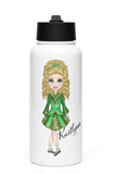 NEW STYLE  Irish Dance Water Bottle or Tumbler for Girls - Personalized name and choice of skin tone, hair color, eye color and dress!