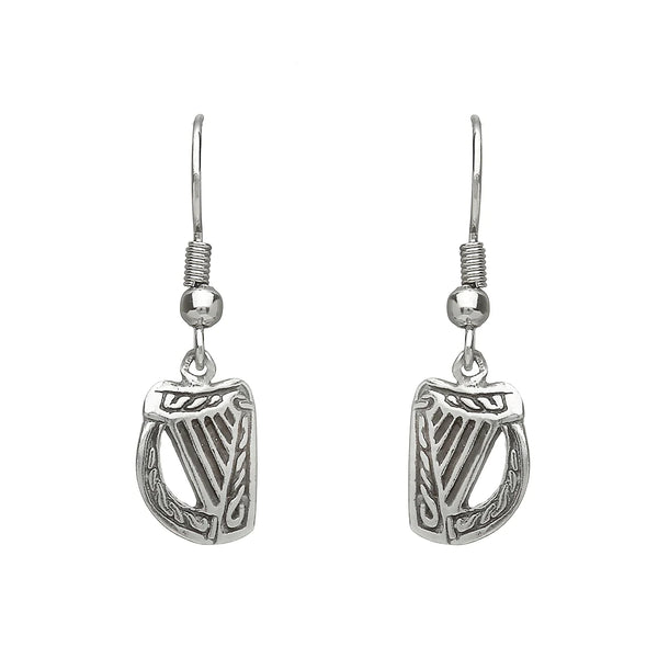 Irish Harp Pewter Drop Earrings by Celtic Legends / Amethyst Irish Jewellery